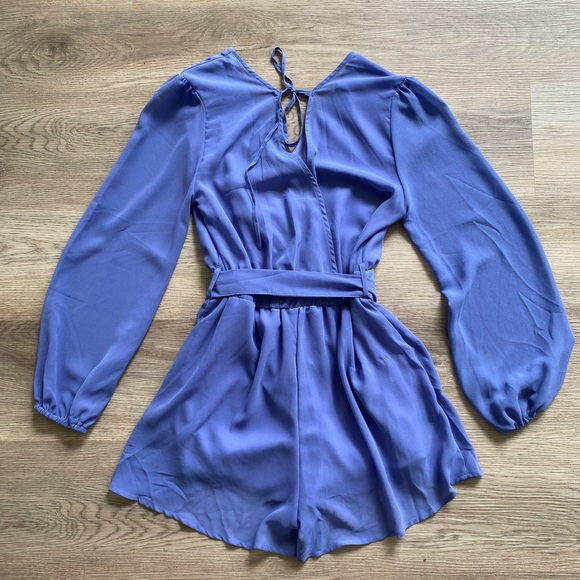 Blue Ruffled Wrap Style Romper - Picture 2 of 3
